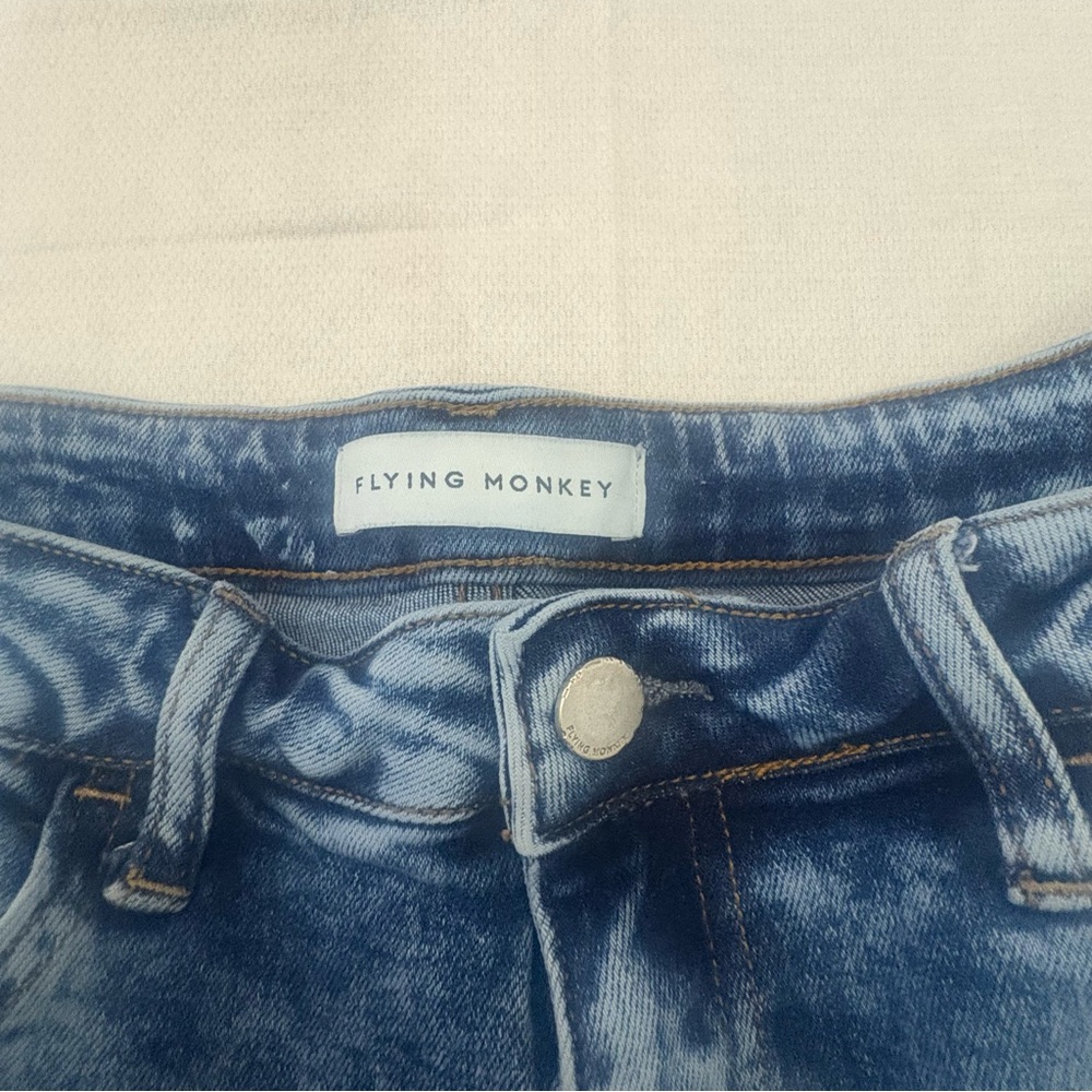 Flying Monkey Two Tone Chevron Flare Jeans Y2K Colorblock Raw Hem 28 - Picture 3 of 14